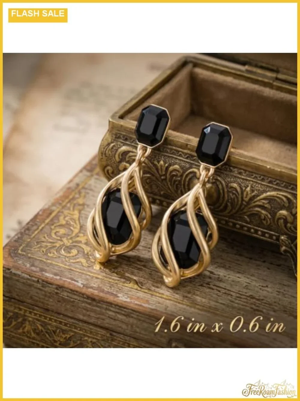 Gold Tone Rhinestone Rectangle Drop Earrings for Women Vintage Formal